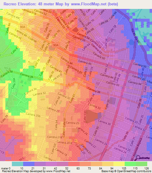 Recreo,Colombia Elevation Map