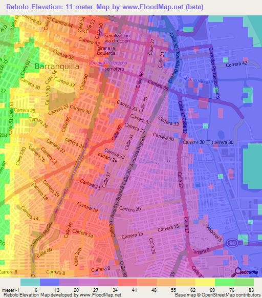 Rebolo,Colombia Elevation Map