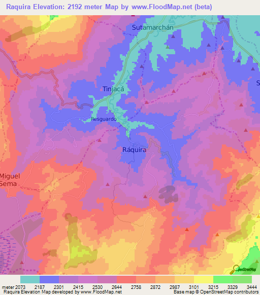 Raquira,Colombia Elevation Map