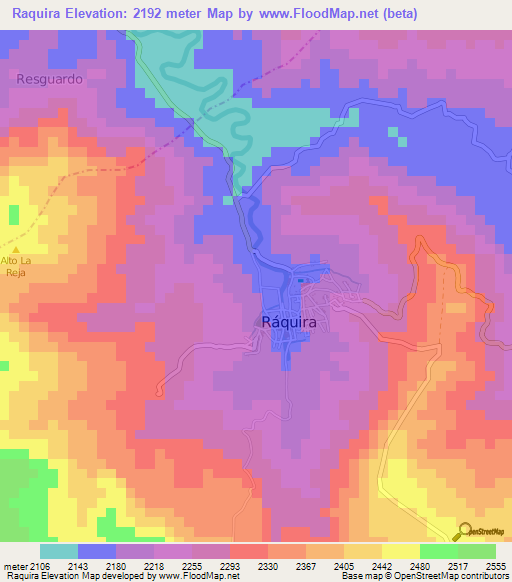 Raquira,Colombia Elevation Map