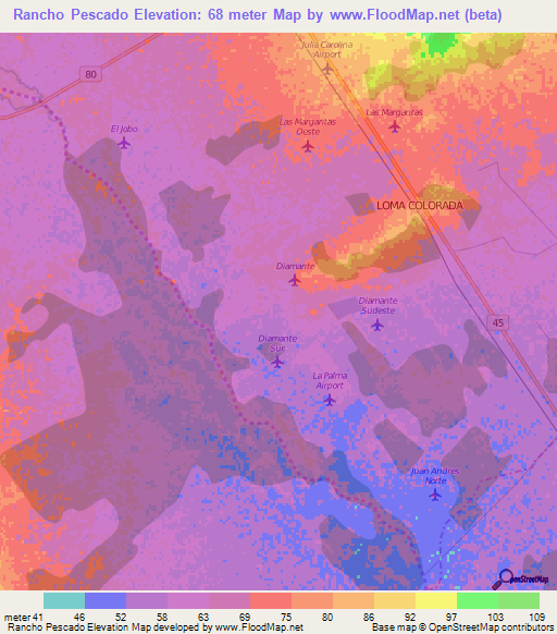 Rancho Pescado,Colombia Elevation Map