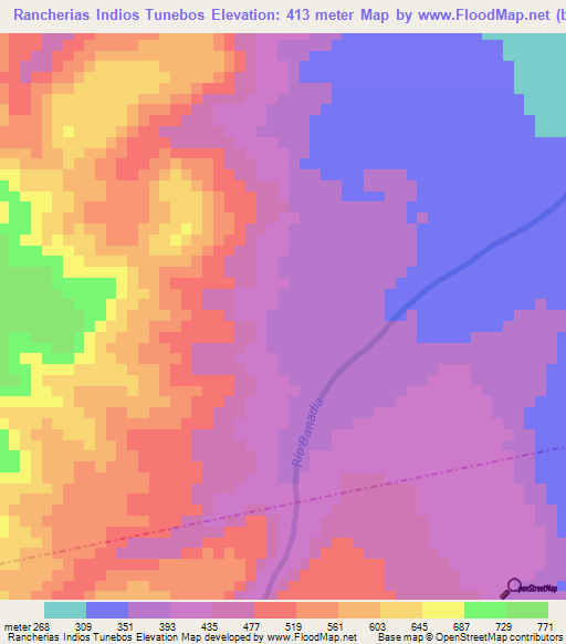 Rancherias Indios Tunebos,Colombia Elevation Map