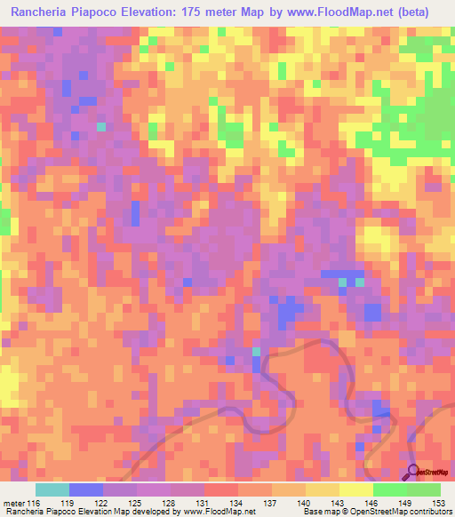 Rancheria Piapoco,Colombia Elevation Map