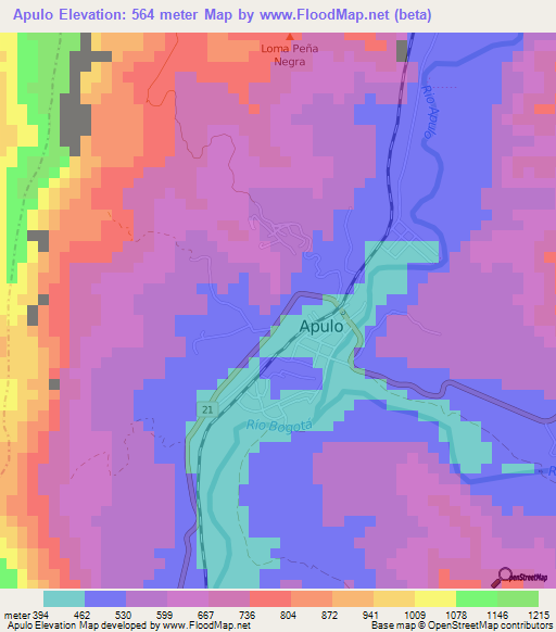 Apulo,Colombia Elevation Map