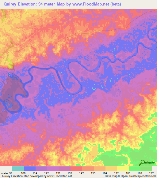 Quirey,Colombia Elevation Map