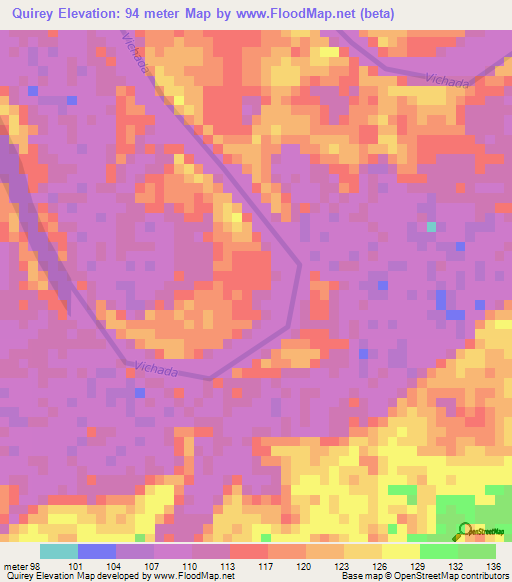 Quirey,Colombia Elevation Map