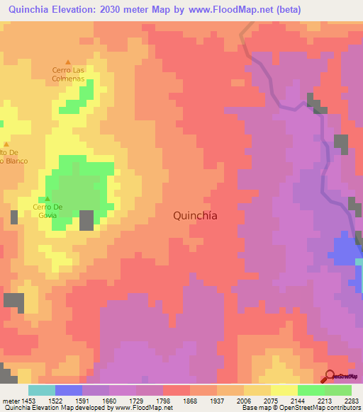 Quinchia,Colombia Elevation Map