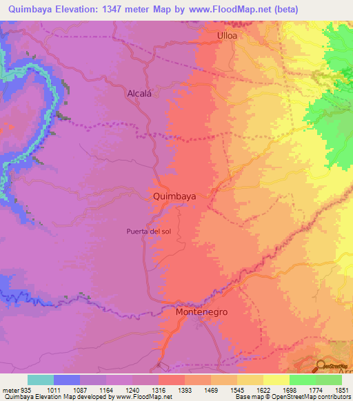 Quimbaya,Colombia Elevation Map