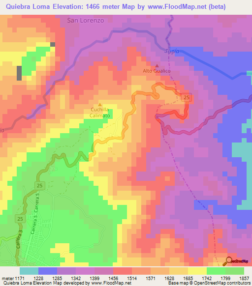 Quiebra Loma,Colombia Elevation Map