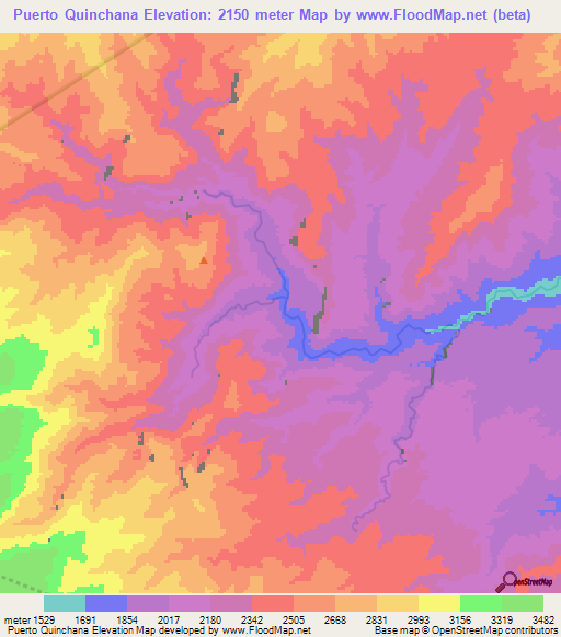 Puerto Quinchana,Colombia Elevation Map