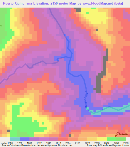 Puerto Quinchana,Colombia Elevation Map