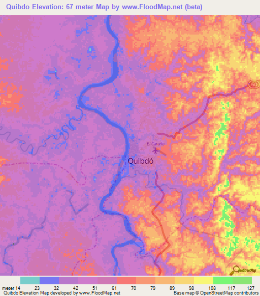 Quibdo,Colombia Elevation Map