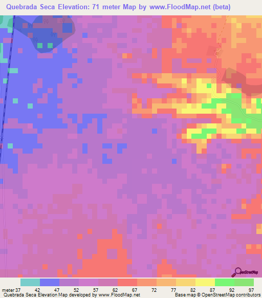 Quebrada Seca,Colombia Elevation Map