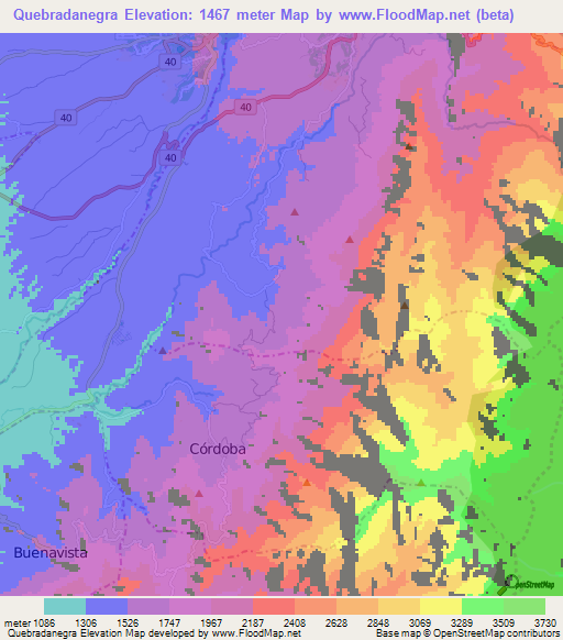 Quebradanegra,Colombia Elevation Map