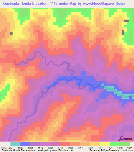 Quebrada Honda,Colombia Elevation Map