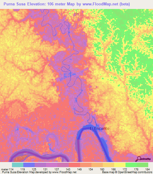 Purna Susa,Colombia Elevation Map