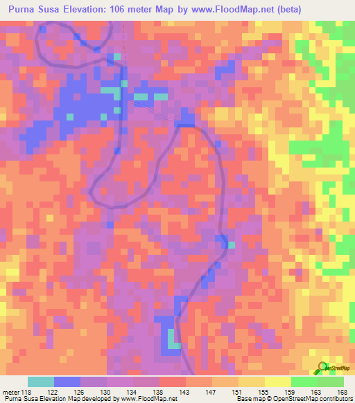 Purna Susa,Colombia Elevation Map