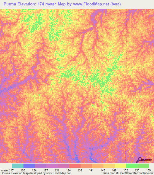 Purma,Colombia Elevation Map