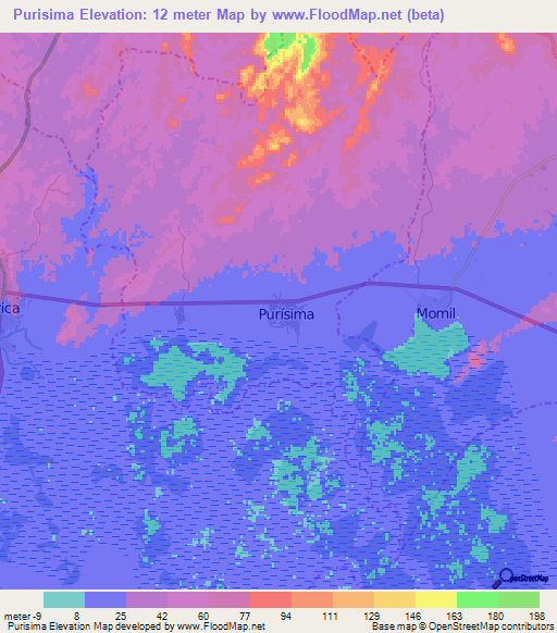 Purisima,Colombia Elevation Map