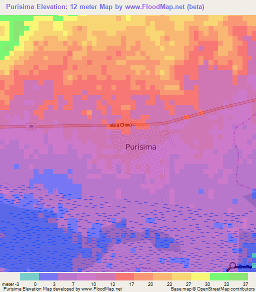 Purisima,Colombia Elevation Map