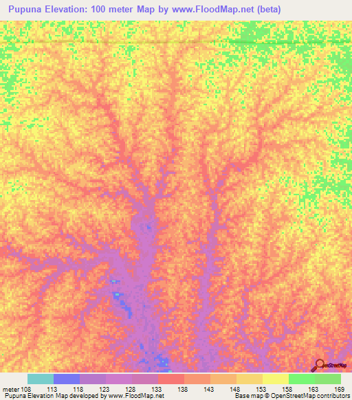 Pupuna,Colombia Elevation Map