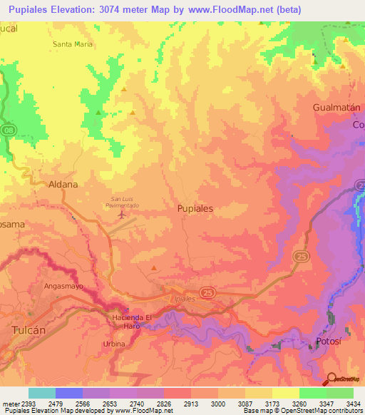 Pupiales,Colombia Elevation Map