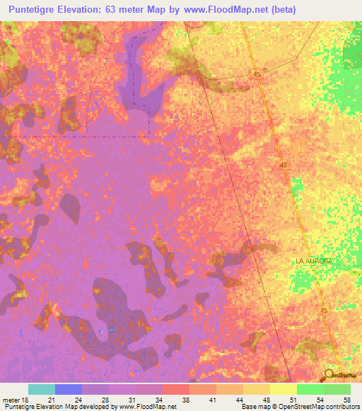 Puntetigre,Colombia Elevation Map