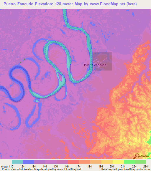 Puerto Zancudo,Colombia Elevation Map