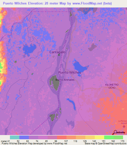 Puerto Wilches,Colombia Elevation Map