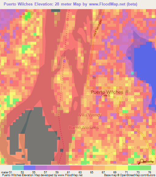 Puerto Wilches,Colombia Elevation Map