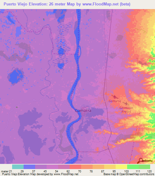 Puerto Viejo,Colombia Elevation Map