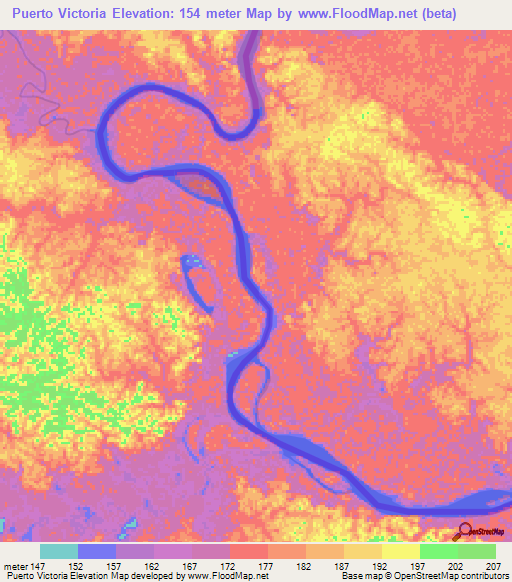 Puerto Victoria,Colombia Elevation Map