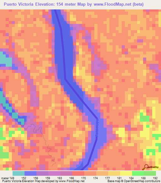 Puerto Victoria,Colombia Elevation Map