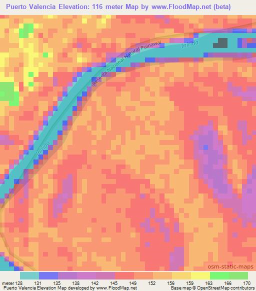 Puerto Valencia,Colombia Elevation Map