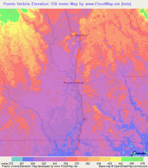 Puerto Umbria,Colombia Elevation Map