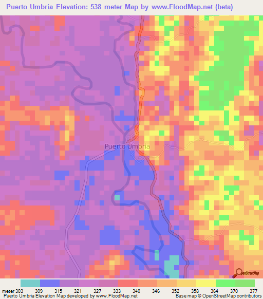 Puerto Umbria,Colombia Elevation Map