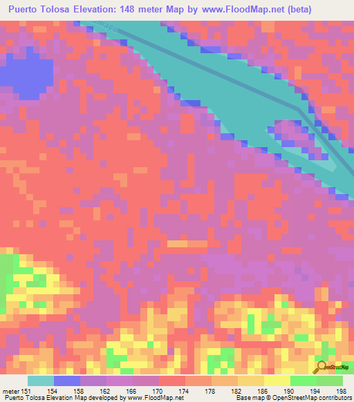 Puerto Tolosa,Colombia Elevation Map