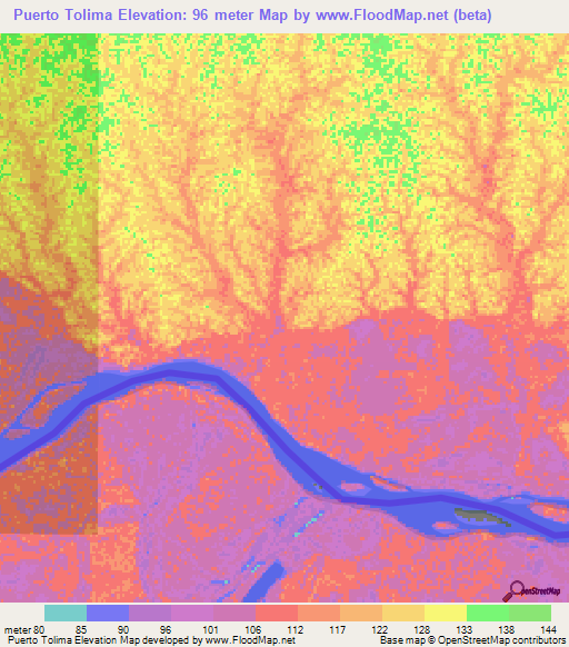 Puerto Tolima,Colombia Elevation Map