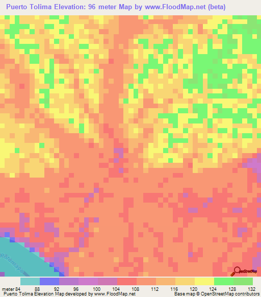 Puerto Tolima,Colombia Elevation Map