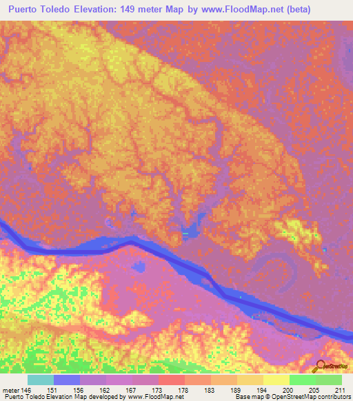 Puerto Toledo,Colombia Elevation Map