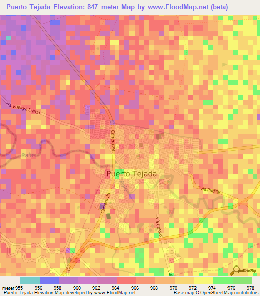 Puerto Tejada,Colombia Elevation Map