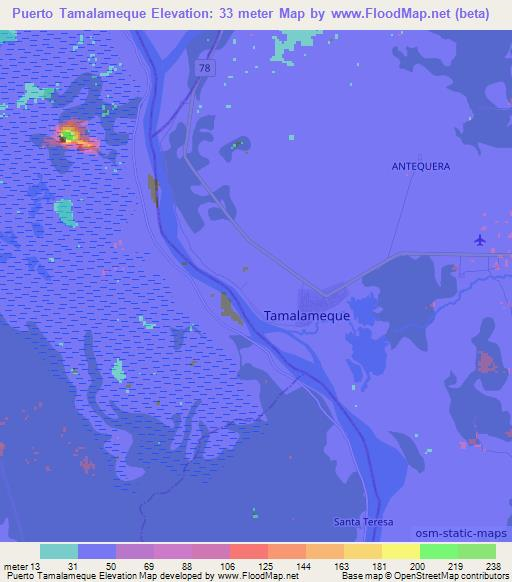 Puerto Tamalameque,Colombia Elevation Map