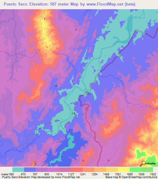 Puerto Seco,Colombia Elevation Map