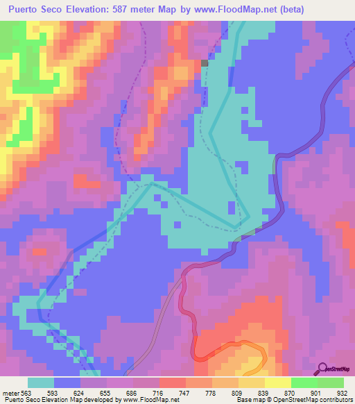 Puerto Seco,Colombia Elevation Map