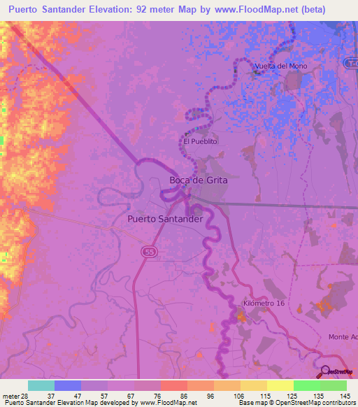Puerto Santander,Colombia Elevation Map