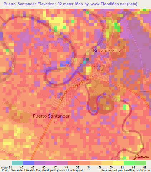 Puerto Santander,Colombia Elevation Map