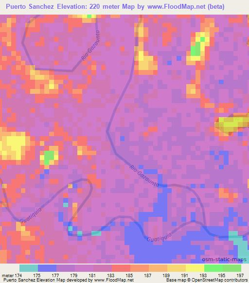 Puerto Sanchez,Colombia Elevation Map