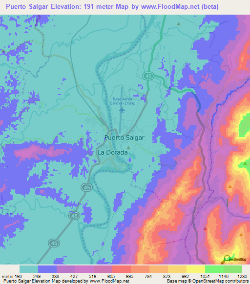 Puerto Salgar,Colombia Elevation Map