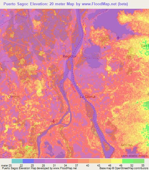 Puerto Sagoc,Colombia Elevation Map