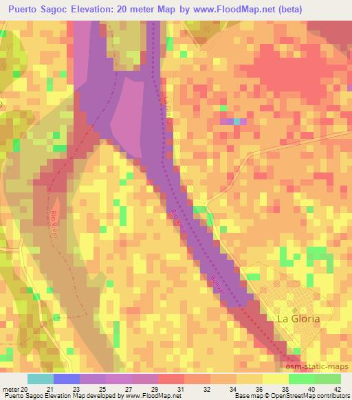 Puerto Sagoc,Colombia Elevation Map